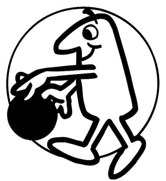 Cartoon man with bowling ball vinyl sticker. Customize on line. Sports 085-1211